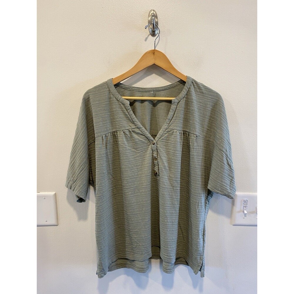 Kuh Womens Willa Short Sleeve Henley Shirt Green Oversized Relaxed Fit  Size XL
